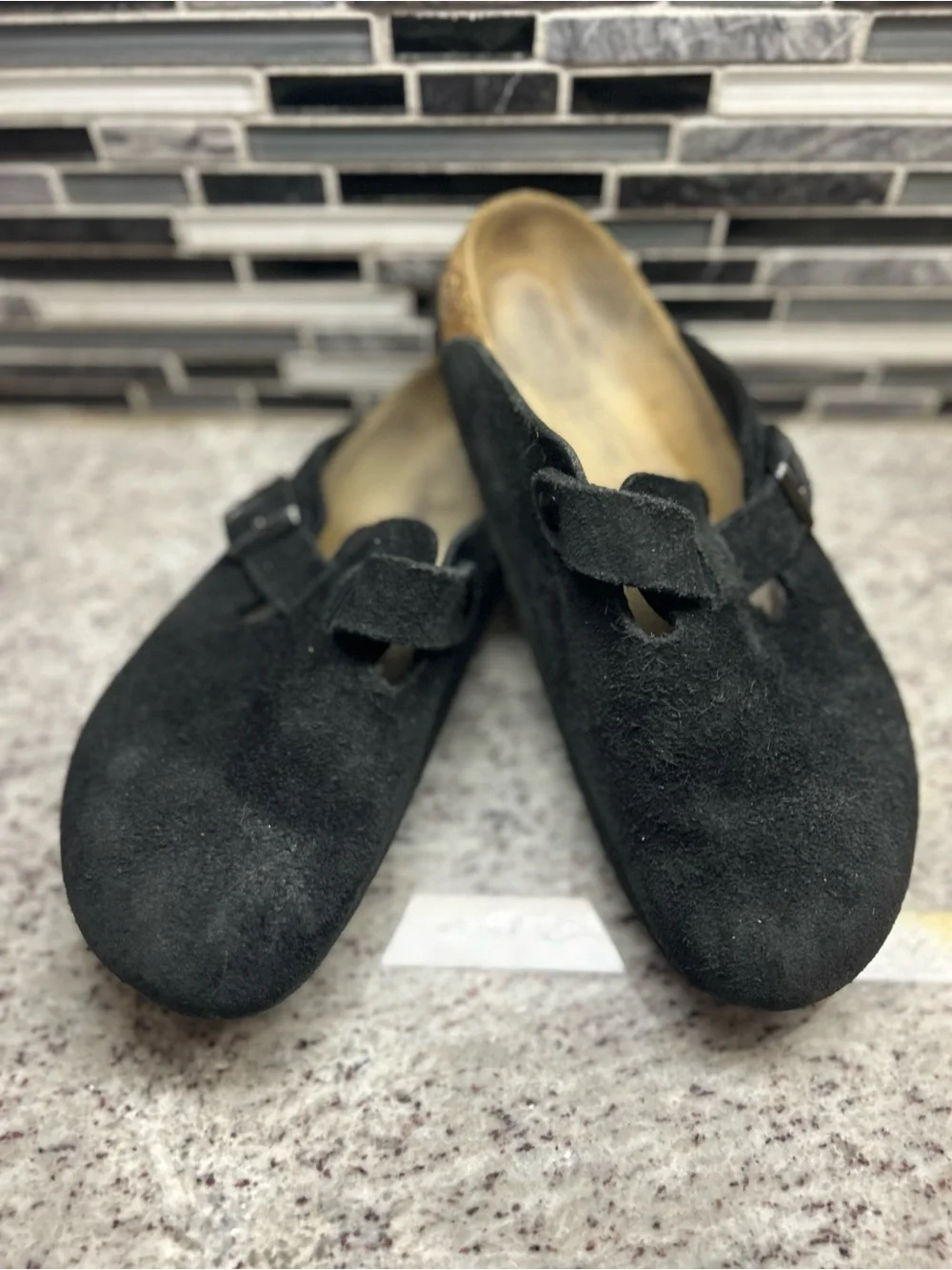 Birkenstock Boston Black Suede Slip-On Clog Mules womens size 11/mens size 9